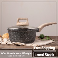 CAROTE Same Style Essential Woody Non-stick Saucepan 16cm Milk Pan with Lid, PFOA Free Maifan Stone 