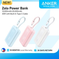 Anker Zolo Power Bank 10k/20kmAh 30W Portable Charger with Built-in USB-C Cable, iPhone 16/15/14/13