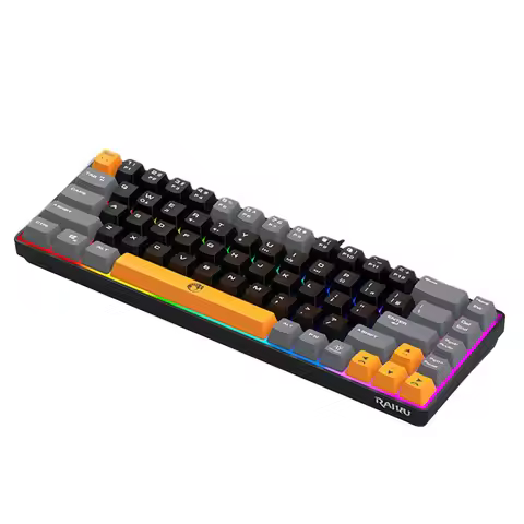 New 68 Keys RAIKU K68 Keyboard Thai Keys Blue Switch Gaming Keyboard Luminous Rainbow Color Wired Ke