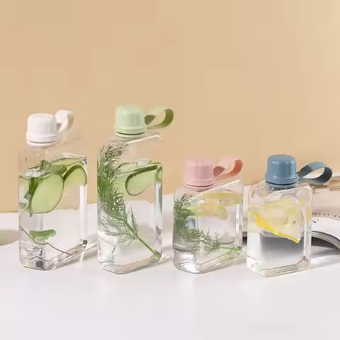 Clear Flat Rectangle Soda Water Cup Outdoors Sports Water Bottle Frosted Plastic Space Cup small Min