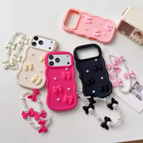 Bow Pearl Chain Rope Candy Wave Phone Case For Infinix Hot 8 9 10 12 20 30 Play 40 60 50 Pro Plus 12