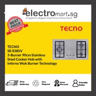 TECNO SR 838SV 3-Burner 90cm Stainless  Steel Cooker Hob with  Inferno Wok Burner Technology