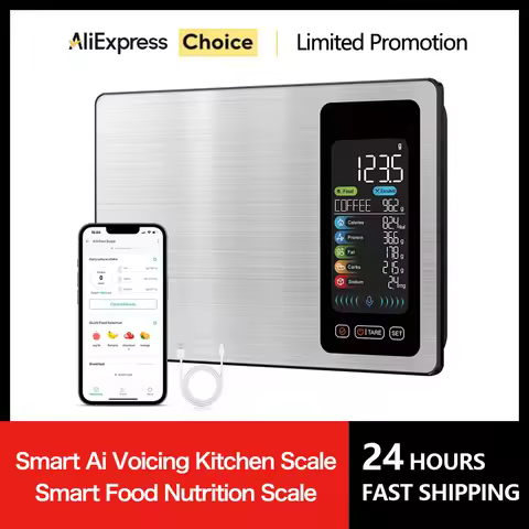 New AI Digital Smart Kitchen Scale 5kg/11lb USB Charge Stainless Steel Food Nutritional Calories Sca