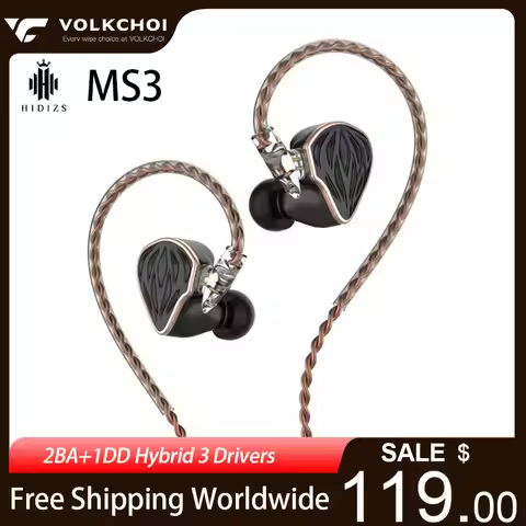 Hidizs MS3 In-Ear Earphones 2BA+1DD Hybrid 3 Drivers HiFi Earphones Monitor With Detachable 0.78mm 2