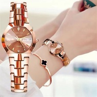 นาฬิกาผู้หญิงแฟชั่นของมาใหม่ POSHI ของแท้นาฬิกาข้อมือผู้หญิงแบบลำลองนาฬิกาควอตซ์กันน้ำอนาล็อกแบบลำลองทองคำสีกุหลาบวันที่อัตโนมัติ