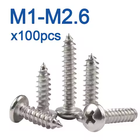 100pcs/lot Self Tapping Screw Stainless Steel Cross Recessed Round Head M1 M1.2 M1.4 M1.5 M1.7 M1.8 