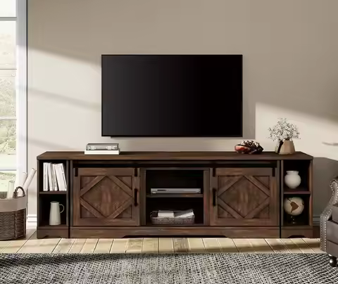 3-in-1 Modern Farmhouse TV Stand for up to 95" TV, 25.6" H Wood Entertainment Center with Sliding Ba