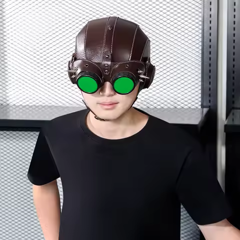 Steampunk Cyberpunk Goggles Mask Vintage Aviator Pilot Helmet Style Mask PU Leather Cosplay Costume 