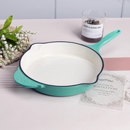 【จัดส่งภายใน 24 ชม】Enameled Cast Iron Ceramic Skillet with Side Drip Spouts -26cm Round Frying Pan with White Ceramic Enamel Coated Interior Enameled Cast Iron Pans nonstick pot