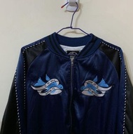 🏷藍鳥刺繡緞面棒球外套