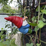 Resin Climbing Gnome Sculpture White Beard Dwarf Art Statue Courtyard Landscape Figurines Garden Tre