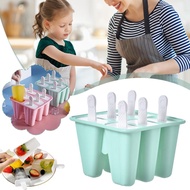 6 Cell Homemade Popsicle Molds Shape Silicone Frozen Yogurt Cream Party Ice Maker Stick Juice H5k3