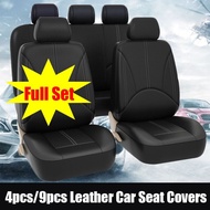 Myvi/Axia/Saga/Wira/Viva/Satria/Kenari/Kelisa/Persona/Honda Civic City HRV/Toyota Vios/Bezza/Iriz/9Pcs PU Leather Car Seat Cover Seat Cushion Kusyen Kereta Universal Car Front + Rear Seat Cover 5 Seat Car Seat Cushion Protector Covers Full Set/Waterproof