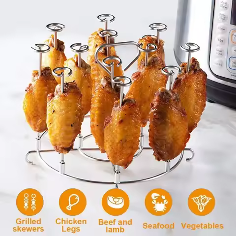 6Qt/8Qt Air Fryer Skewer Stand Vertical Multi-pin Stainless Steel BBQ Holder Air Fryer Accessories f