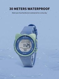 卡通貓 LED 數位兒童錶，30M 防水兒童手錶，適用於游泳