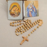Catholic Rosary Necklace-Rose Rosary-JHS-Olive Wood/Red Sandalwood/Ebony-8mm-JHS Chain Type