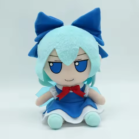 Anime Touhou Project Fumo Cirno Blue Wings Cosplay Pillow Sitting Posture Costume Cartoon Cute Adora