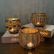 New Iron Spherical Candle Holder Hollow Moroccan Crafts Tea Wax Holder Retro Distressed Atmosphere H