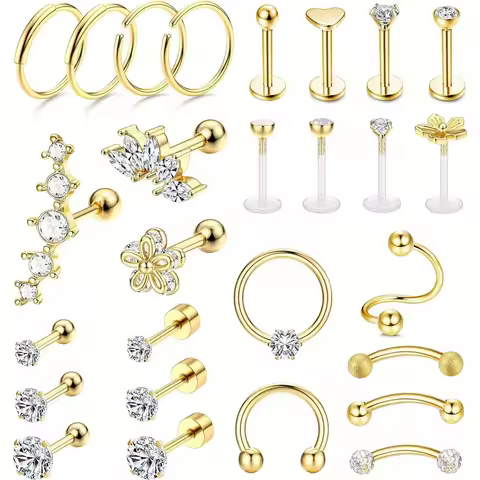 Drperfect 1Pcs 16G Cartilage Earrings Stud Hoop Stainless Steel Helix Piercing Tragus Earrings Forwa