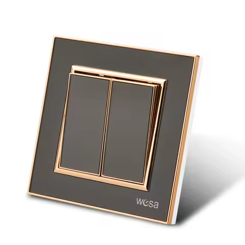 WESA Mirror Acrylic Black Wall Rocker Switch Flame retardant Panel Button 2 Gang 1 Way Wall Light Do