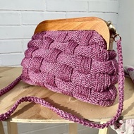 Pink cloud bag Knitted bag on a wooden clasp Wooden frame bag Designer bag