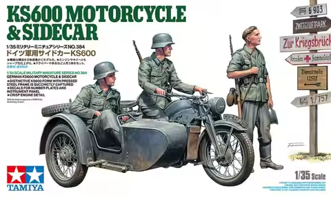 Tamiya 35384 1/35 Scale Military Model Kit German KS600 Motorcycle &Sidecar