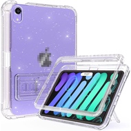 for iPad Mini 7 Case 2024 Case with Pencil Holder & Kickstand for Girl Kids,Clear Bling Glitter Hybr