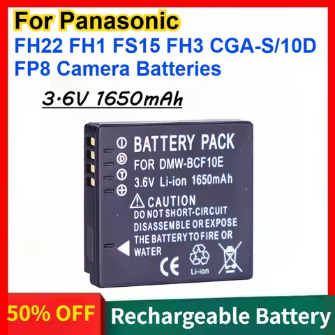 10PCS 1650mAh 3.6V DMC-BCF10E Replacement Battery for Panasonic FH22 FH1 FS15 FH3 CGA-S/10D FP8 Came