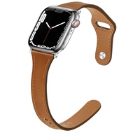[HOT JUXXKWIHGWH 514] สายหนังสำหรับ Apple Watch Series 7 Band 45มม. 41มม. 40มม. 44มม. 38มม. 42มม. 45มม. Slim Watchband สร้อยข้อมือ IWatch 3 4 5 6 Se 7 Band