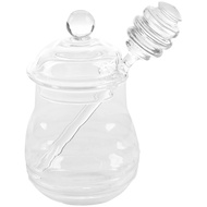 Transparent glass honey jar with lid Honey Jar with Dipper Clear 9 Ounces