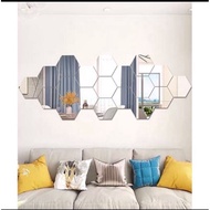 🔥1/4/11/18/60Pcs Hexagon/Circle Mirror wall art/hiasan dinding cermin