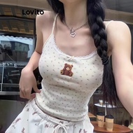 Lovito Casual Tank Top Cartoon Flowers Bow Tank Top for Women LNE60267