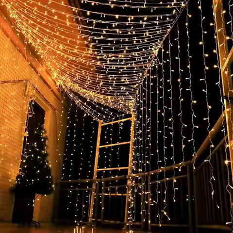 LED Curtain Lights Christmas Decoration 2023 3x3 6x3 9x3 LED Festoon Outdoor String Lights Aesthetic