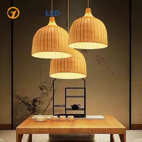 Hot Sale E27 Bamboo Pendant Lights Restaurant Bamboo Vine Lampshade Chandeliers Handmade Natural Rat
