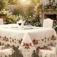 European Style Aesthetic Embroidery Floral Lace Table Cloth Table Runner Long Square Desk Dining Stu