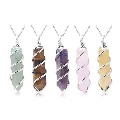 New Hexagonal Pendent Neckalce Natural Stone Quartz Lapis Opal Amethyst Pink Crystal Stone Hexagonal