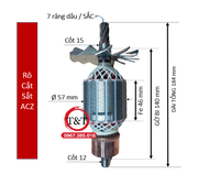 ROTOR rô to máy cắt sắt ACZ (DÀI 184 THÂN 57 CÓ 7 RĂNG DẤU SẮC)