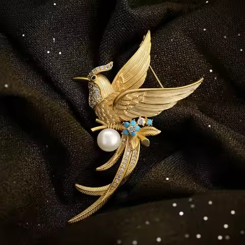 Classic Phoenix Totem Brooch Gold Color Animal Faith Amulet Badge Pin for Women Shirt Suit Jewelry A