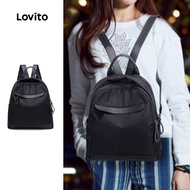 Lovito Casual Plain Simple And Practical Nylon Backpack Large Capacity Daily Commute Backpack for Wo