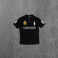 Chicago Polo Shirt Classic American Style Design Black Outstanding With Horse Logo And Logo.