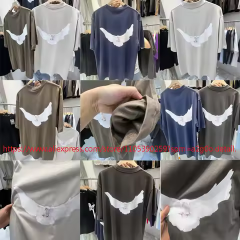 Streetwear Summer New Kanye West T-shirts Peace Dove Print High Quality Men's Women's DONDA Short Sl