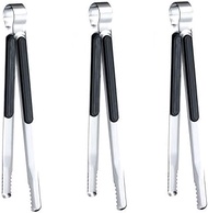 3 pcs BBQ Tongs, Korean Barbecue Tongs,Grill Tongs,Kitchen Tongs for Cooking,Stainless Steel Meat Tongs, Heavy Duty Food Tongs, Bread Clip,Ice Tongs (Black)