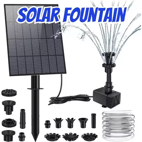 3.5W Split Solar Fountain with Multiple Nozzles DIY Solar Water Pump 4.9 Feet Water Pipe for Solar F