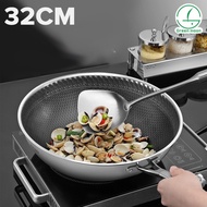 Green moon 32cm Stainless Steel Nonstick Frying Pan Honeycomb Stainless Steel Shallow Skillets Wok