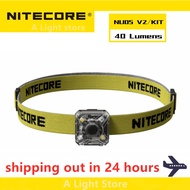 100% NITECORE NU05 V2 KIT Headlamp USB Rechargeable 4*High Performance LEDs 40 Lumens White/Red Light for rescue bicycle Headlamp