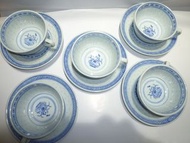 茶壺/朱泥壺/紫砂壺/手拉坯壺/早期景德鎮出品透光米粒咖啡杯盤組/5杯5盤組