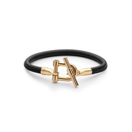 Paul Hewitt |T Buckle Single Rope Leather Bracelet Black