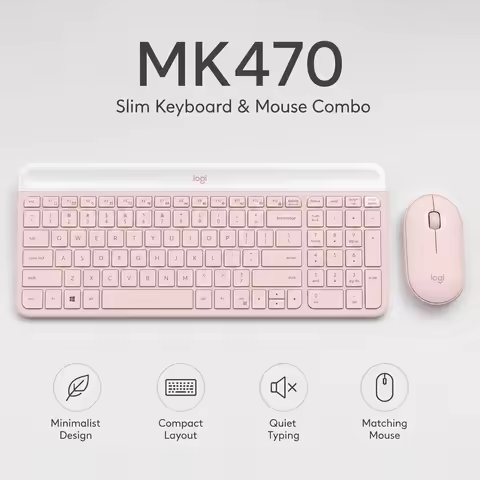 Logitech MK470 Ultra-Slim Wireless Keyboard and Mouse Combo: Silent Click Desk Set - Compact 2.4G US