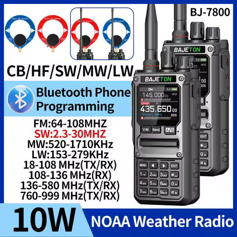 1/2PCS BAJETON BJ-7800 Walkie Talkie 10W AM/FM Bluetooth Phone Programming Long Range SW MW LW AM SS