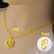 Pure 18k Pawnable Saudi Gold Necklace for Women Nasasangla Female Gold Lock Bone Chain of Water Wave Chain + Love pendant Buy 1 Take 1 Japanese and Korean fashion Jewelry Gift Wedding Necklace for Couple Online Sale